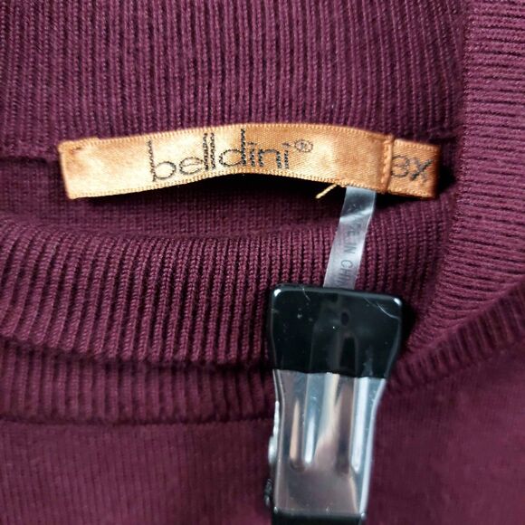 Belldini Plus 3X Top Burgundy Mock Neck Sweater Lace Chiffon Pleated Romantic - Picture 6 of 8